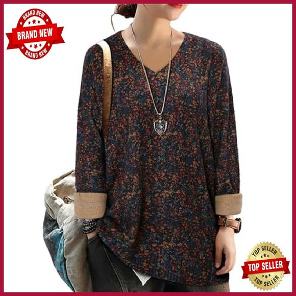 Oversized Knit Pullover Sweater Graphic Print Long Sleeve Winter Top - Picture 2 of 7